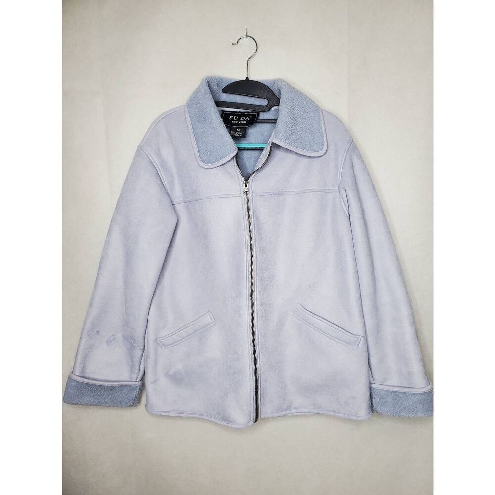 FU DA New York Faux Suede and Shearling Powder Blue Y2K Streetwear Unisex Jacket